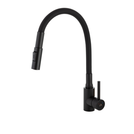 Nila - bateria zlewozmywakowa stojąca z elastyczną 2-funkcyjną wylewką, czarna, Czarne - zdjęcie 4