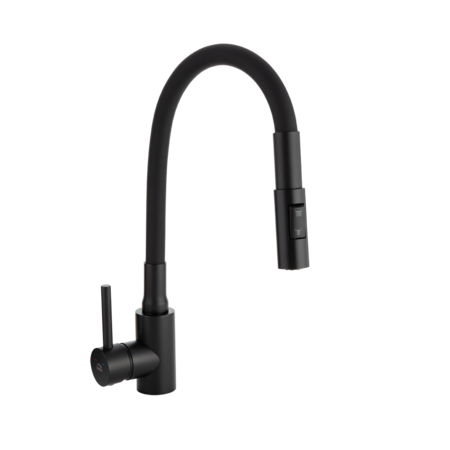 Nila - bateria zlewozmywakowa stojąca z elastyczną 2-funkcyjną wylewką, czarna, Czarne - zdjęcie 1