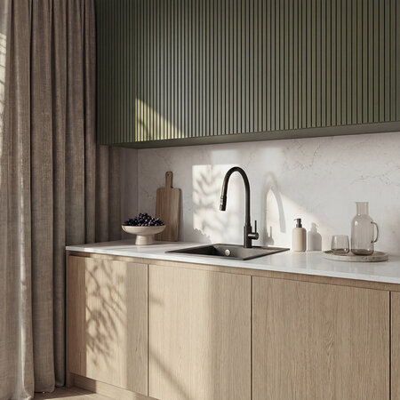 Nila - bateria zlewozmywakowa stojąca z elastyczną 2-funkcyjną wylewką, czarna, Czarne - zdjęcie 1