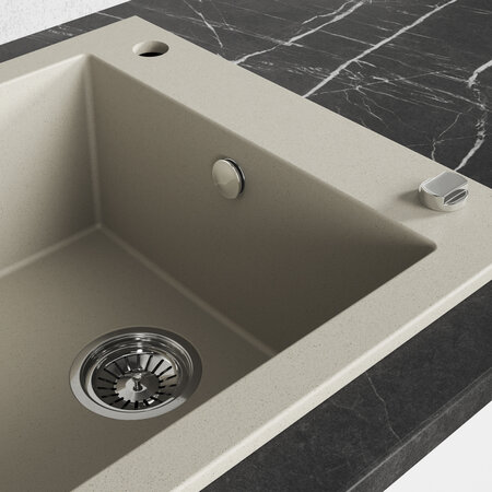 Pionier - granite sink - 1 bowl with a half drainer, Beige - photo 4