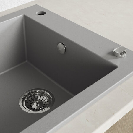 Pionier - granite sink - 1 bowl with a half drainer, Grey - photo 4