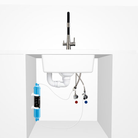 Riveco - bateria zlewozmywakowa z elastyczną wylewką + filtr mineralizujący, Stal szczotkowana/czarne - zdjęcie 2