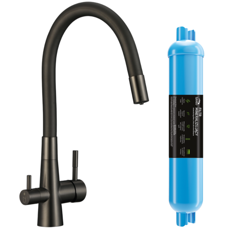 Riveco - baterie pentru chiuvetă cu pipă flexibilă + filtru de mineralizare, Grafit - fotografie 1