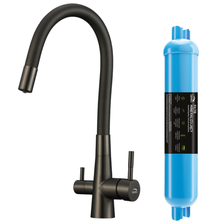 Riveco - смеситель для мойки с гибким изливом + минерализирующим фильтром, Графит - фото 1