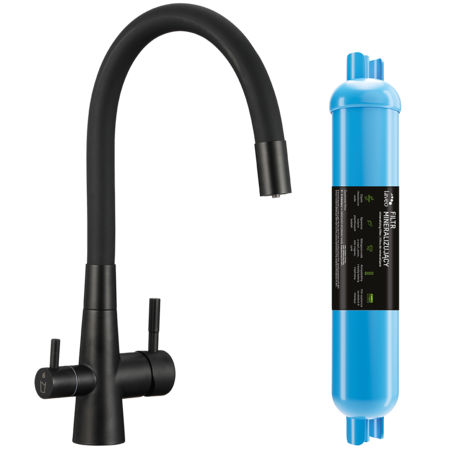 Riveco - bateria zlewozmywakowa z elastyczną wylewką + filtr mineralizujący, Czarne - zdjęcie 1