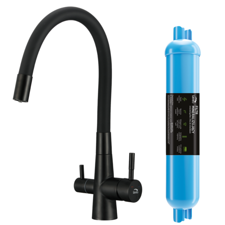 Riveco - смеситель для мойки с гибким изливом + минерализирующим фильтром, чёрный - фото 1