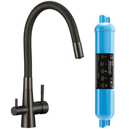 Riveco - bateria zlewozmywakowa z elastyczną wylewką + filtr zmiękczający, Grafit - zdjęcie 1