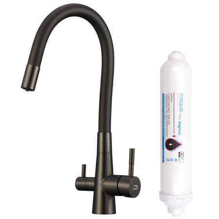 Riveco - kitchen mixer with elastic spoud and filtration system, Graphite - photo 1