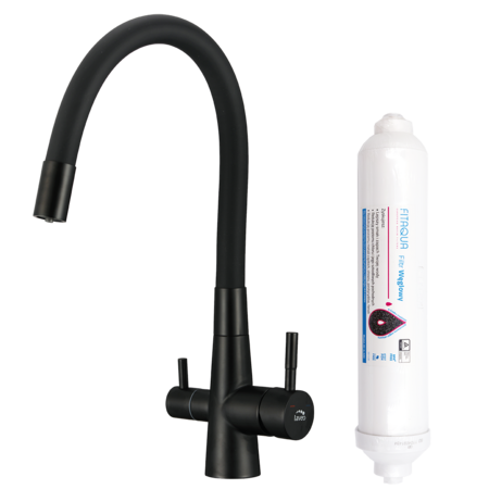 Riveco - kitchen mixer with elastic spoud and filtration system, Black - photo 1