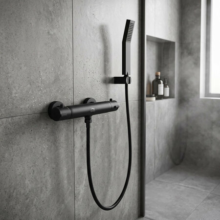 Termico - wall-mounted thermostatic shower mixer, Black - photo 2