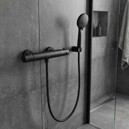 Termico - wall-mounted thermostatic shower mixer, Black - photo 5