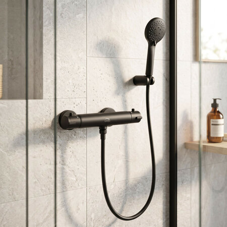 Termico - wall-mounted thermostatic shower mixer, Black - photo 4