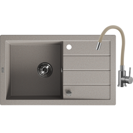 Trzynastka - 1-bowl sink with drainer and mixer tap, Beige - photo 1
