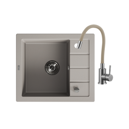 Trzynastka - 1 bowl with a half drainer with mixer tap, Beige - photo 1