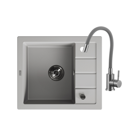 Trzynastka - 1 bowl with a half drainer with mixer tap, Grey - photo 1