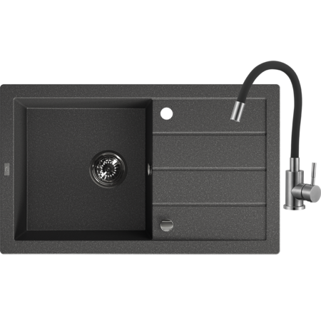 Trzynastka - 1-bowl sink with drainer and mixer tap, Black - photo 1