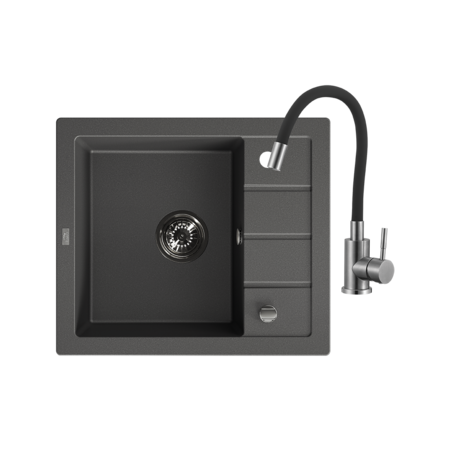 Trzynastka - 1 bowl with a half drainer with mixer tap, Black - photo 1