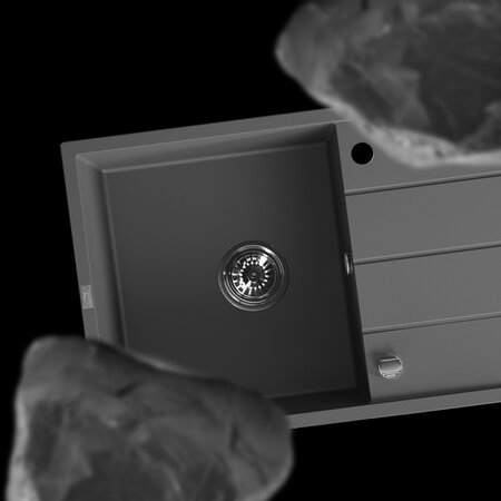 Wolin - granite sink - 1 bowl with a drainer, Grey - photo 5