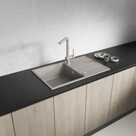 Wolin - granite sink - 1 bowl with a drainer, Beige - photo 2