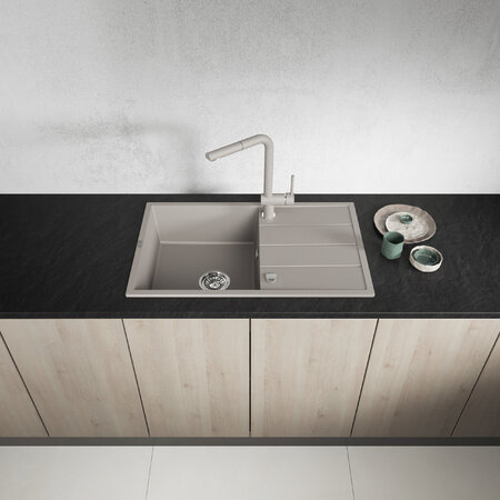 Wolin - granite sink - 1 bowl with a drainer, Beige - photo 1