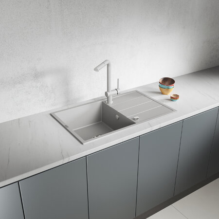 Wolin - granite sink - 1 bowl with a drainer, Grey - photo 2