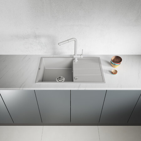 Wolin - granite sink - 1 bowl with a drainer, Grey - photo 1