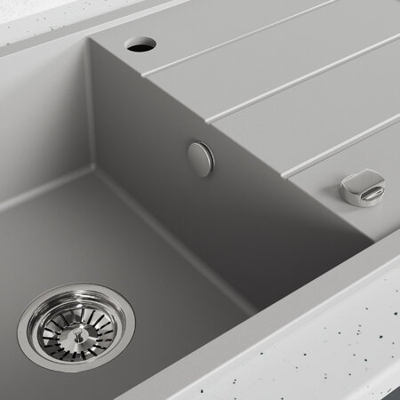 Wolin - granite sink - 1 bowl with a drainer, Grey - photo 3