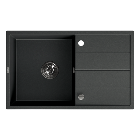 Wolin - granite sink - 1 bowl with a drainer, Black - photo 1