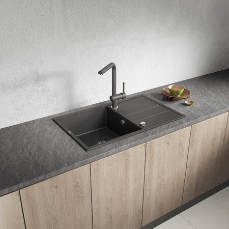 Wolin - granite sink - 1 bowl with a drainer, Black - photo 3