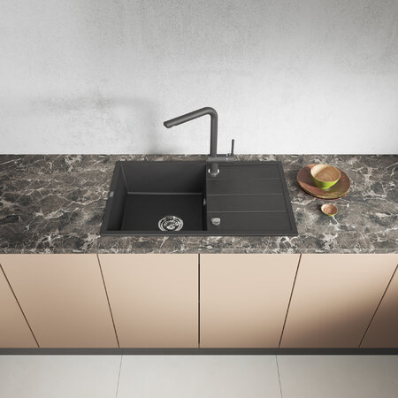 Wolin - granite sink - 1 bowl with a drainer, Black - photo 4