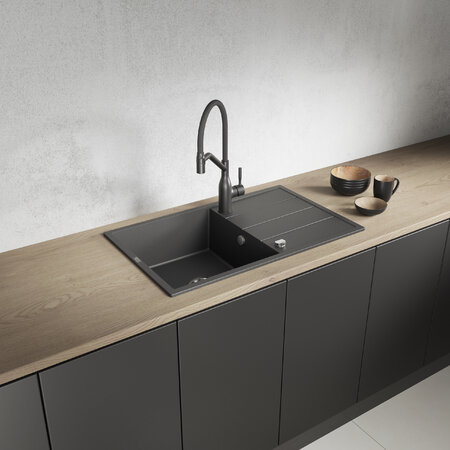 Wolin - granite sink - 1 bowl with a drainer, Black - photo 2