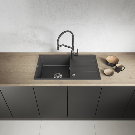 Wolin - granite sink - 1 bowl with a drainer, Black - photo 1