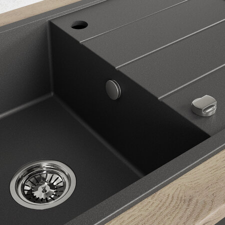 Wolin - granite sink - 1 bowl with a drainer, Black - photo 5