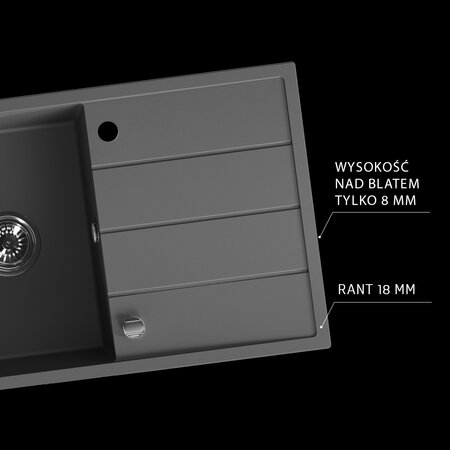 Wolin - granite sink - 1 bowl with a drainer,  - photo 6