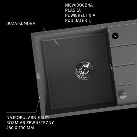 Wolin - granite sink - 1 bowl with a drainer,  - photo 5